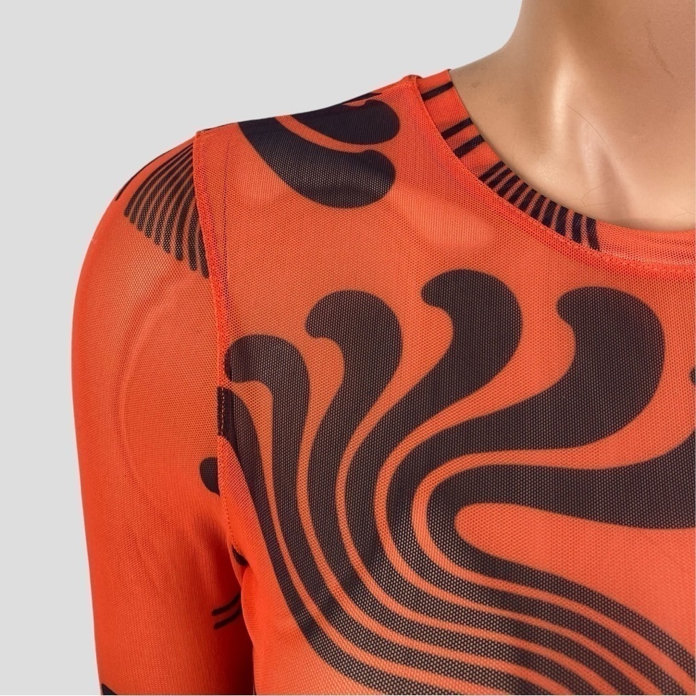 Fever Room Dragon Tail Tribal Sheer Mesh Indie Sleaze Top Tattoo Print Women’S - Picture 3 of 9